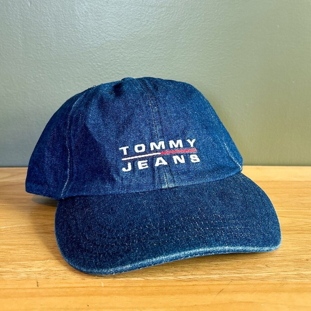Vintage Tommy Jeans Denim Blue Embroidered Logo Strapback Dad Hat